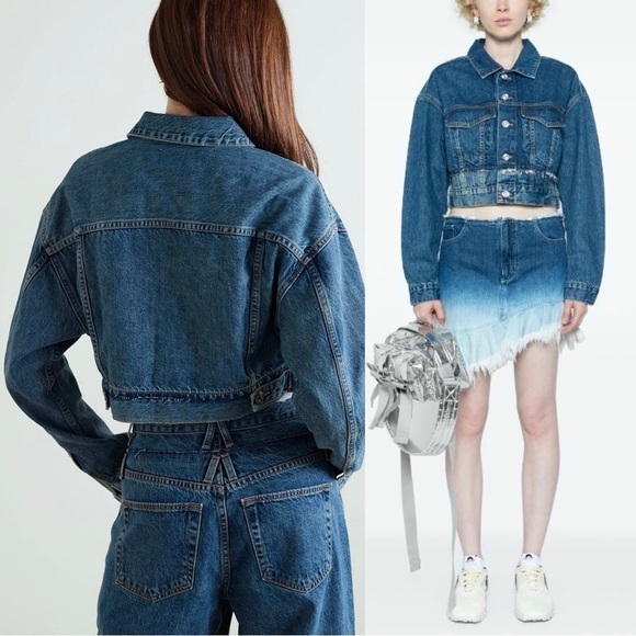 NWT SLVRLAKE 90s Re-Work Distressed Denim Cropped Oversize Jean Trucker Jacket L - Picture 8 of 15